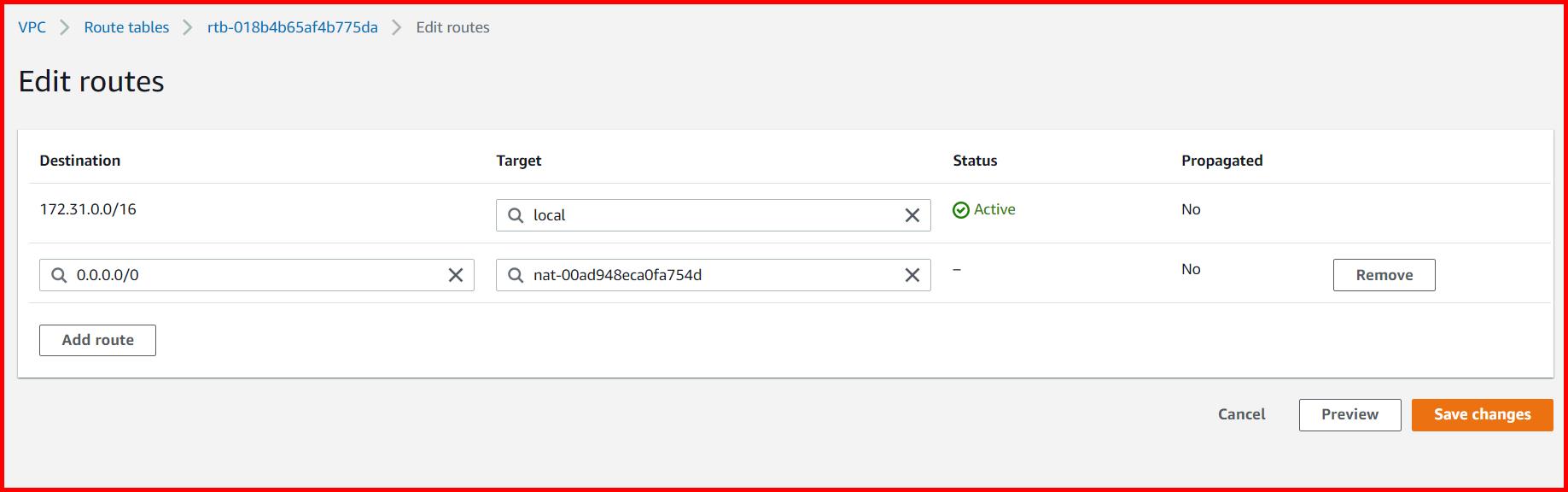 Picture showing the screen to add network gateway as route in route table